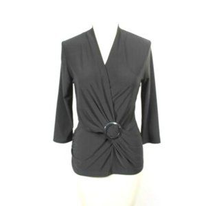 Caribe Black Cross Front Top Blouse Medium